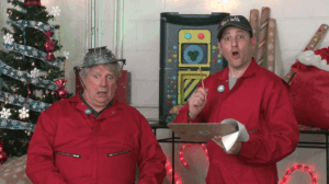 Marc Robert as Bernie getting electrocuted in a slapstick sketch from Chip and Bernie — showcasing classic physical comedy by family-friendly comedy writer and director Pasquale Murena.